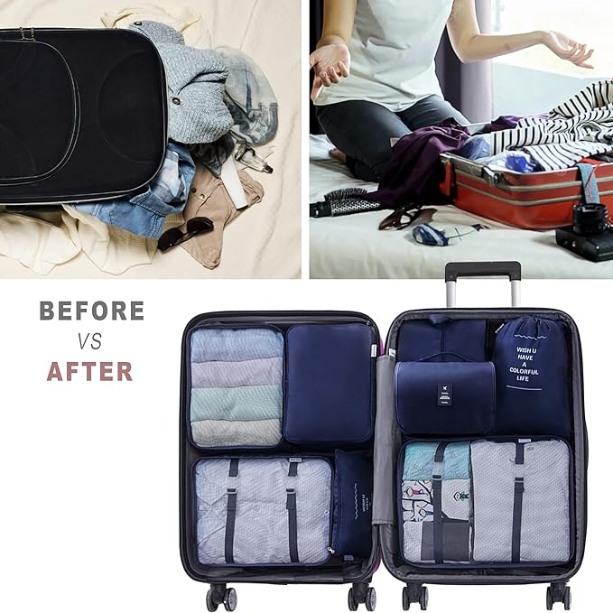 Packing Cubes, 8 Pcs Travel Packing Organizers for Suitcases, Large Capacity Travel Luggage Organizers Set includes 8 Storage