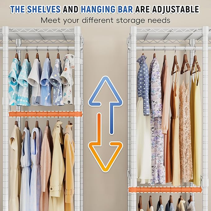 Raybee 88.2" W Clothes Rack Heavy Duty Clothing Racks for Hanging Clothes Extra Wide Portable Closet Loads 1200LBS Freestandi