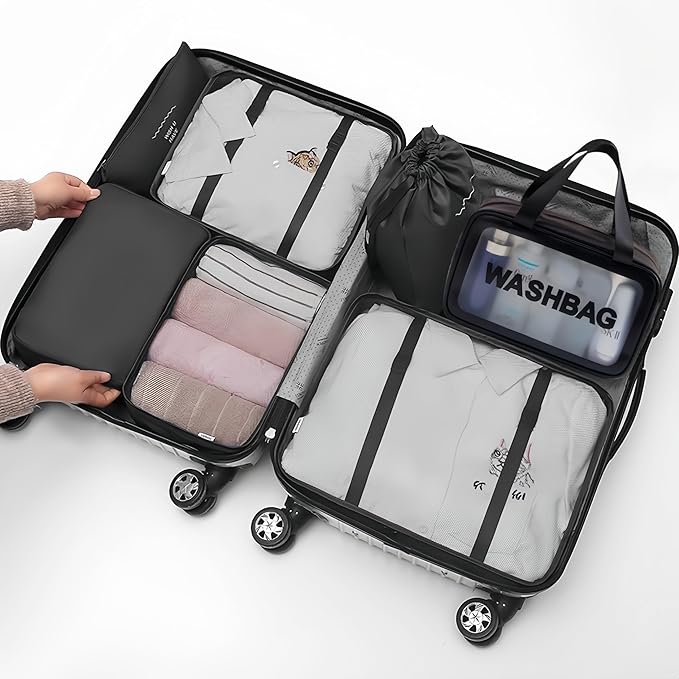 Travel packing cube 7 Piece Set, Suitcase Organizer Luggage Cubes with Wash Bag, suitcase organizer, Multi-Purpose Dispenser 