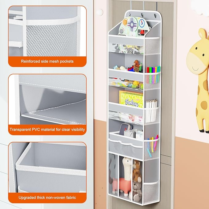 OneDream Over the Door Organizer for Nursery, 5-Tier Baby Clothes Organizer with Removable Storage Caddy, Hanging Behind Door