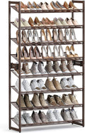 SONGMICS Shoe Rack, 8-Tier Shoe Organizer, Metal Rack for Garage, Set of 2, 4-Tier Stackable Shelf, with Adjustable Flat or A