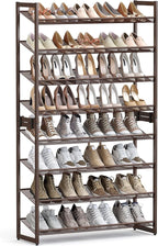 SONGMICS Shoe Rack, 8-Tier Shoe Organizer, Metal Rack for Garage, Set of 2, 4-Tier Stackable Shelf, with Adjustable Flat or A