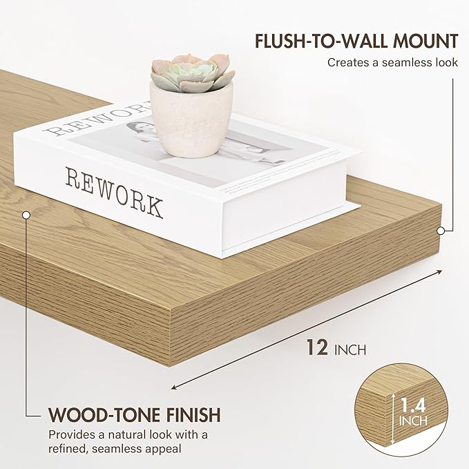 12 Inch Floating Shelves, 12" Deep Floating Shelf Wall Mounted, 12" Wall Shelves, Rustic Deep Bookshelf, Extra Deeper Display