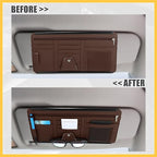 PU Leather Car Sun Visor Organizer Glasses Holder Auto Accessories Pocket Organizer with Panel Back Brown Auto Replacement Parts