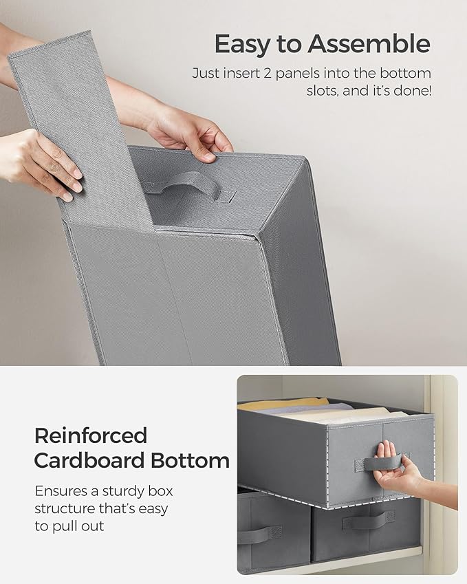 SONGMICS Set of 2 Large Size Wardrobe Clothes Organizers, 6-Compartment Foldable Drawer Organizers with Handles, 16.5 x 11.8 