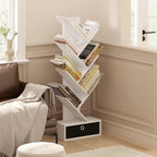 Furinno Tree Book Shelf, 7-Tier Bookshelf, Tree Bookcase with Bin Drawer, 8.4 x 16.9 x 46.2, for Living Room, Bedroom, Home O
