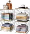 4 Pack Closet Organizers and Storage with Wood Top, Stackable Closet Shelf Organizer, Double Storage Design, Clothes Storage 