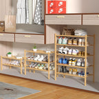 ROMGUAR CRAFT 5 Tier Bamboo Shoe Rack for Closet Free Standing Wood Shoe Shelf for Entryway Small Space Stackable 27"x11"x33"