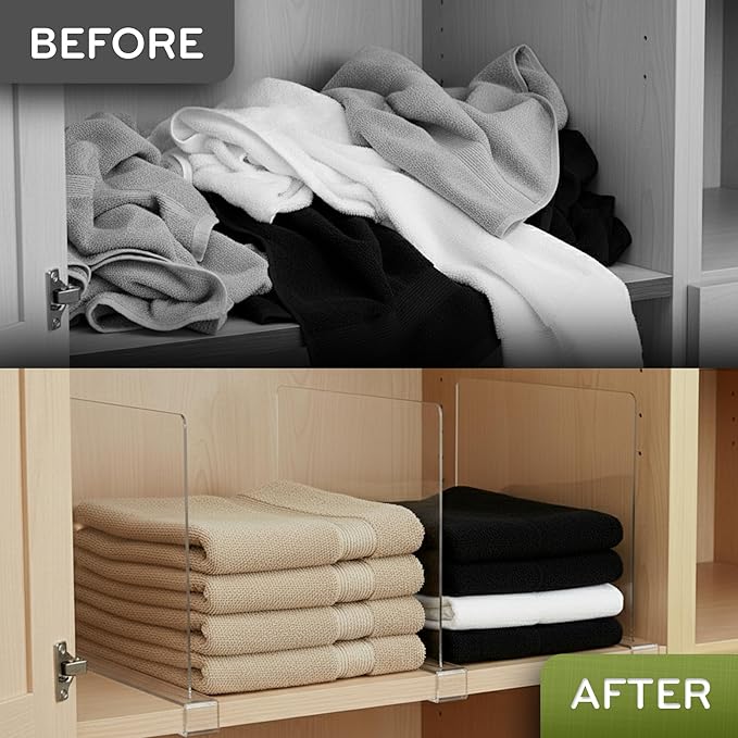 Acrylic Shelf Dividers for Closet Organization, 4-Pack Premium Quality Reinforced Material Closet Organizers and Storage, Per