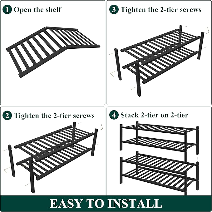 Smiry Bamboo Shoe Rack for Closet, 4 Tier Wooden Stackable Shoe Organizer, Free Standing Shoes Storage Shelf for Entryway, Fr