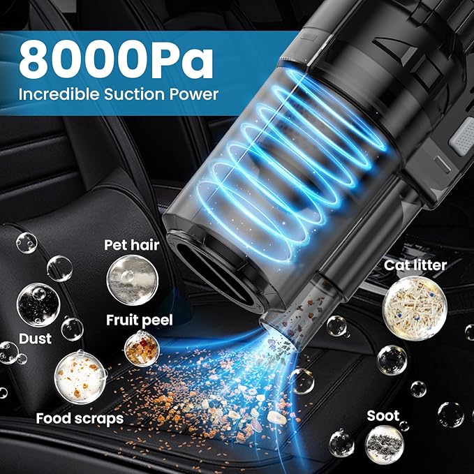 NIKCOSMK Car Cleaning Kit, Car Detailing Kit with Car Vacuum 8000PA High Suction, Car Interior Cleaning Supplies with Detaili