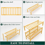 Smiry Shoe Rack, 3 Tier Thick Bamboo Shoe Organizer, Stackable Free Standing Wooden Shoe Storage Shelf for Closet, Entryway, 