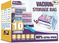 HIBAG Vacuum Storage Bags, 10-Pack Vacuum Seal Bags for Clothing Clothes, Space Saver Bags (2 Jumbo, 2 Large, 2 Medium, 2 Sma