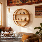 Vintiquewise Round Bamboo Wall Shelf with 2 Wooden Tiers – Natural Hanging Wall Decor and Floating Display Rack Accent for Mo