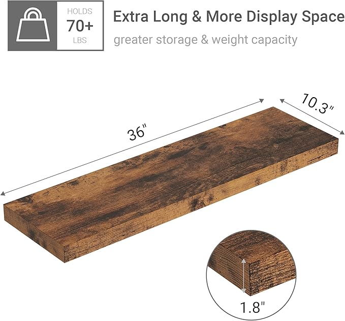 Vivelove 10 inches Deep Floating Shelves 36 inch Long, Sing Shelves for Wall Heavy Duty for Bedroom, Bathroom, Living Room, K
