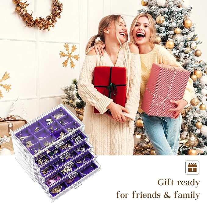 ProCase Earring Holder Organizer Jewelry Box with 5 Drawers, Acrylic Clear Earring Case with Adjustable Velvet Trays for Wome