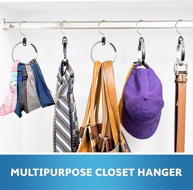Rolly Hanger® Closet Space Saver – Premium Rotating Aluminum Organizer for Belts, Ties, Hats & Handbags – Heavy Duty 360° Swi