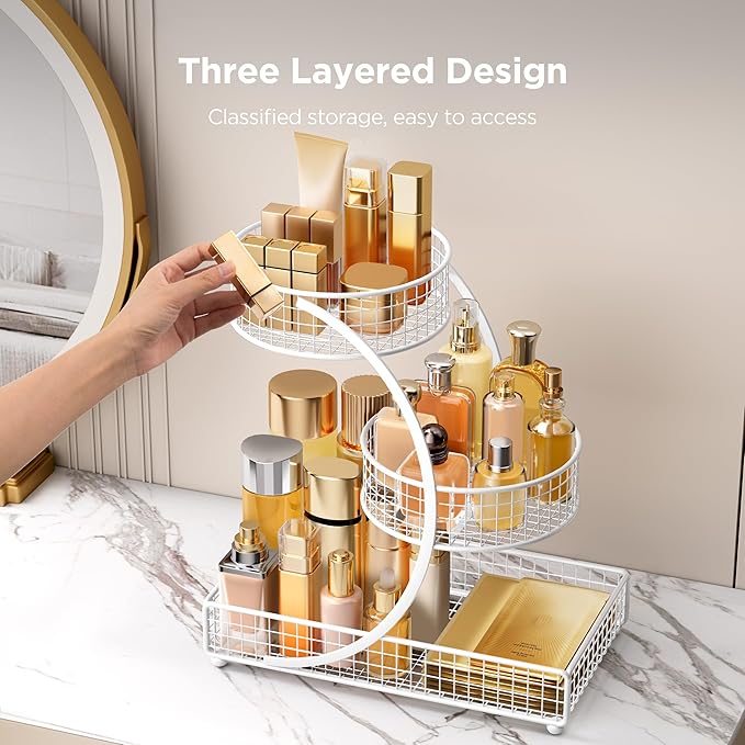 HBlife Makeup Organizer for Vanity, 3 Tier Metal Bathroom Countertop Organizers Skin Care Storage, Bathroom Counter Shelf Ski