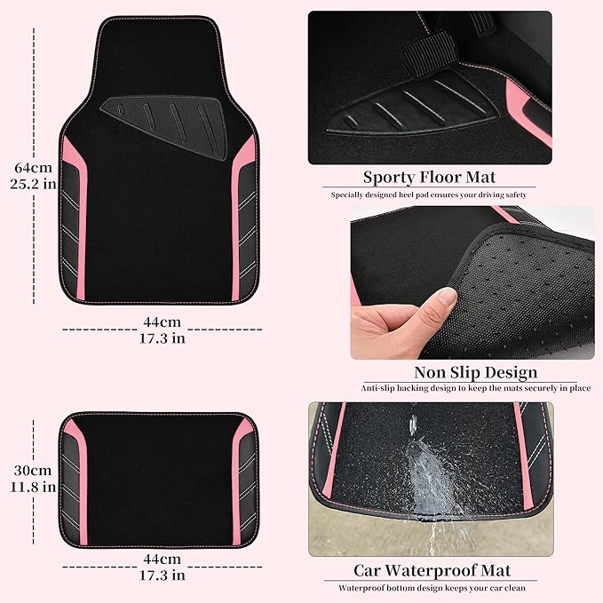 CAR PASS Microfiber Steering Wheel Cover and Waterproof Car Floor Mats,Leather Universal Car Combo Fit for 95% Truck,SUV,Cars