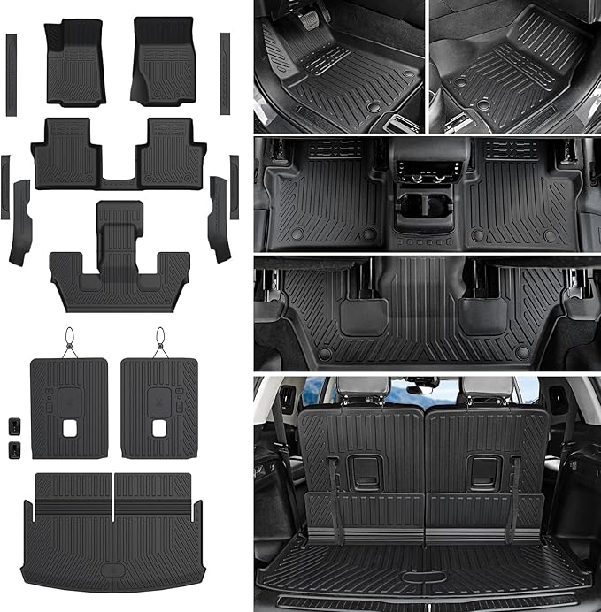 Floor Mats Cargo Mat for 2021-2025 2026 Jeep Grand Cherokee L w/Captain Chair (Only for 6-Seater w/o 2nd Row Armrest), All Weather TPE Trunk Cargo Liner Car Accessories (L | Floor Mats Set)