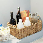 Wicker Divided Storage Basket Woven Natural Basket Hyacinth for Organizing Bathroom Kitchen Shelves Office Supplies Organizat