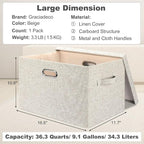 Graciadeco Large 17 36 Quart Collapsible Stackable Storage Bins with Lids, 1 Pack Beige Foldable Fabric Closet Storage Boxes 