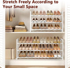 FAVOOSTY 3-Tier Expandable Shoe Rack, Adjustable Shoe Shelf Storage Organizer Space Saving Metal Free Standing Shoe Rack for 