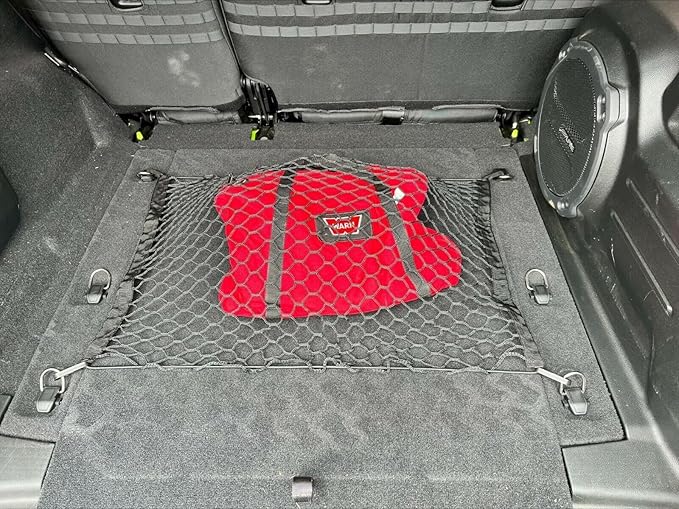 Rear Trunk Organizer Cargo Net for Jeep Wrangler 2018-2025 - ONLY for 4 Door Trims - Floor Style Web Mesh Cargo Net for SUV -