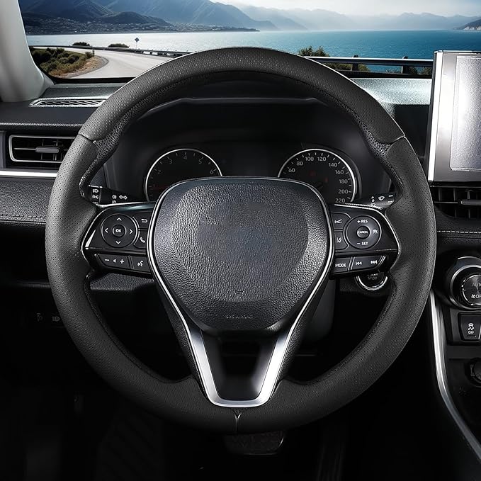 Fit for Toyota Steering Wheel Cover, Car Steering Wheel Cover for Toyota Corolla(2020-2026) Rav4(2019-2025) Camry(2018-2024) Venza(2021-2024) Avalon(2019-2022) Accessories (Perforated Black)