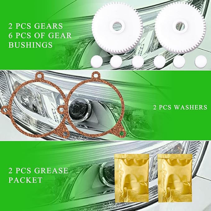 Headlight Motor Repair Gear Kit Upgrade Compatible with 1988-1996 Chevrolet Corvette Including Gears Sealing Grease Packet Ge
