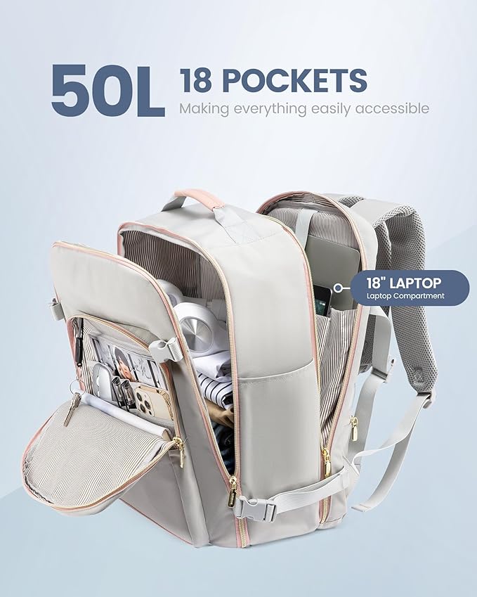 LOVEVOOK Travel Backpack for Women & Men 50L,Airline Approved Carry On Backpack Travel Essentials,TSA Carry on Luggage,Waterp