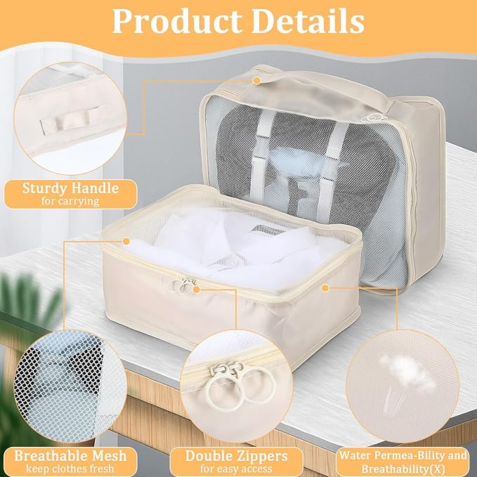 12 Pcs Packing Cubes for Suitcase Travel Luggage Bags Bulk Mesh Organizer Set for Hiking Camping Backpacking Clothes Accessor