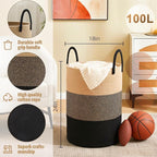 Artfeel Laundry Basket,Woven Cotton Rope Laundry Hamper,100L for Decorative Storage of Dirty Clothes,Toys and Blankets in Bat