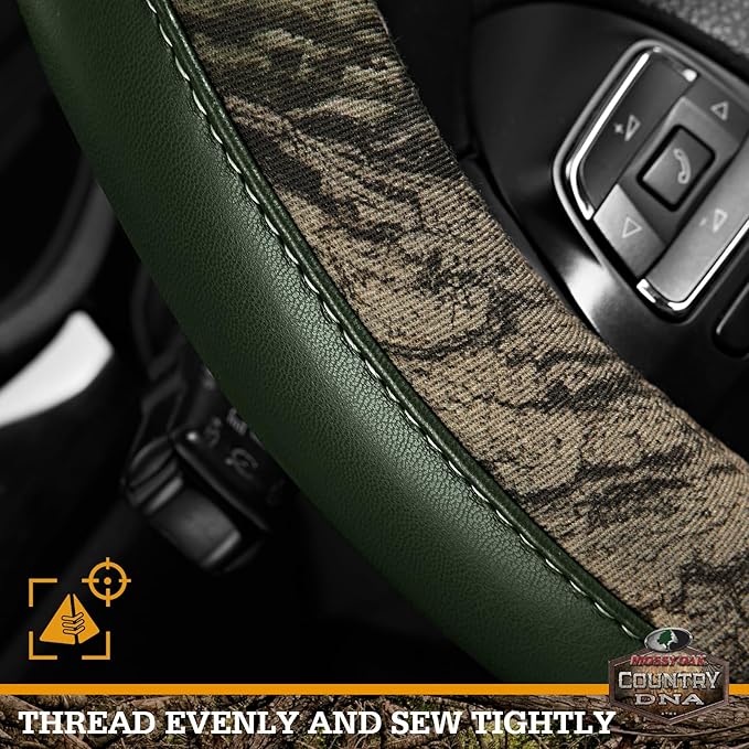 Mossy Oak Camo Steering Wheel Cover, Durable Grip Car Steering Cover, Universal Fit 14.5"–15.5" - Made with Premium Green PVC