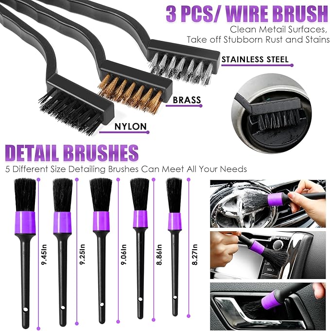 Viewsun 17PCS Car Cleaning Kit, Purple Car Interior Detailing Kit with High Power Handheld Vacuum, Detailing Brush Set, Winds
