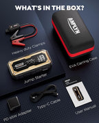 5000A Jump Starter,24000mAh Portable Jump Starter with 65W Quick Charger Battery Pack,12V Car Battery Jump Starter,LED Display,(All Gas 12L Diesel Engine) with Booster,LED Light,Jumper Cables
