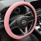 PINCTROT D Shaped Nappa Leather Steering Wheel Cover, Slim Fit No Bulk Design, One Piece Leather with Breathable Perforation,
