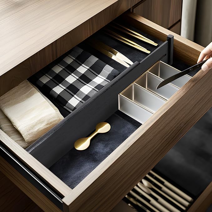 Utoplike Bamboo Drawer Dividers Large, 4'' High Adjustable Kitchen Drawers Organizers for Clothing, Spring Loaded, Works in B