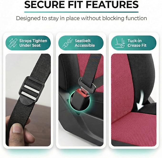 FH Group Full Set Car Seat Covers Classic Cloth Universal Fit Burgundy Seat Covers,Washable High Back Combo Small Car Seat Co