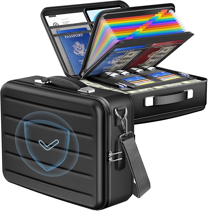Fireproof Document Box with Lock, Hard-Shell Fireproof Safe for Home Documents, Portable Travel Fire Proof File Box for Passp