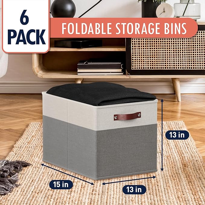 Ornavo Home 13 x 15 x 13 Kallax Storage Cube Bins, Foldable Collapsible Fabric Storage Bins Box Linen Shelf Basket Cube Organ