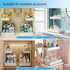 Under Sink Organizer, Bathroom Counter Organizer, 2 Pack 2 Tier L-Shape White, Adjustable Height Carbon Steel, Under Cabinet 
