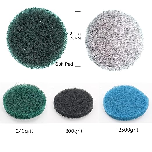 74PCS 3Inch Car Headlight Restoration and Polishing Kit, Sanding Discs with 1/4" and M10 Backing Pad,Scouring Pads, Interface