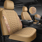 CAR PASS Bling Diamond Beige Leather Car Seat Covers Full Sets Interior Set, Waterproof Shining Glitter Sparkly Crystal Unive