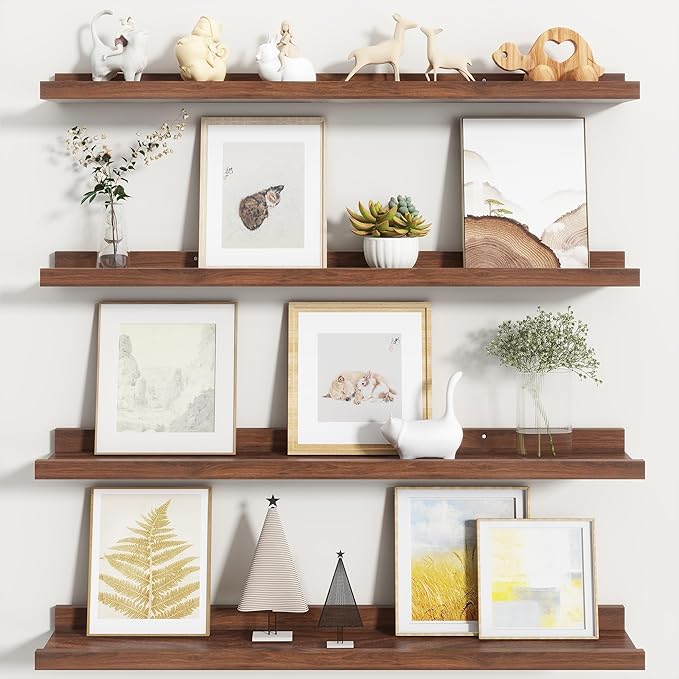 Fun Memories Picture Ledge Shelf, Floating Shelves Set of 4, 32 Inch Picture Shelves for Wall with Ledge, Large Nursery Book 