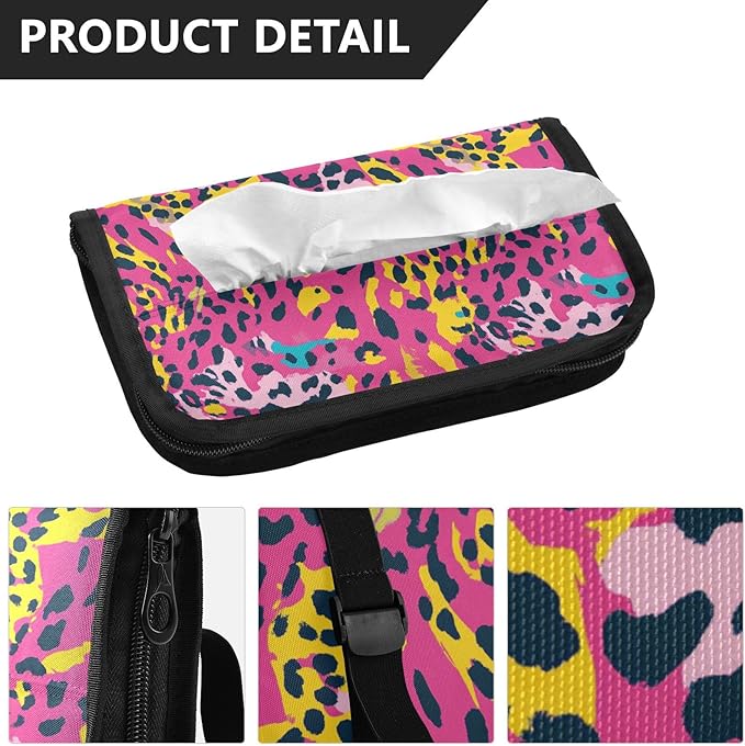 Car Tissue Holder Car Visor Organizer Tissue Box Holder for Car Sun Visor Organizer with Car Vehicle Accessories Essentials Interior for Women Men Colorful Leopard Print Pink