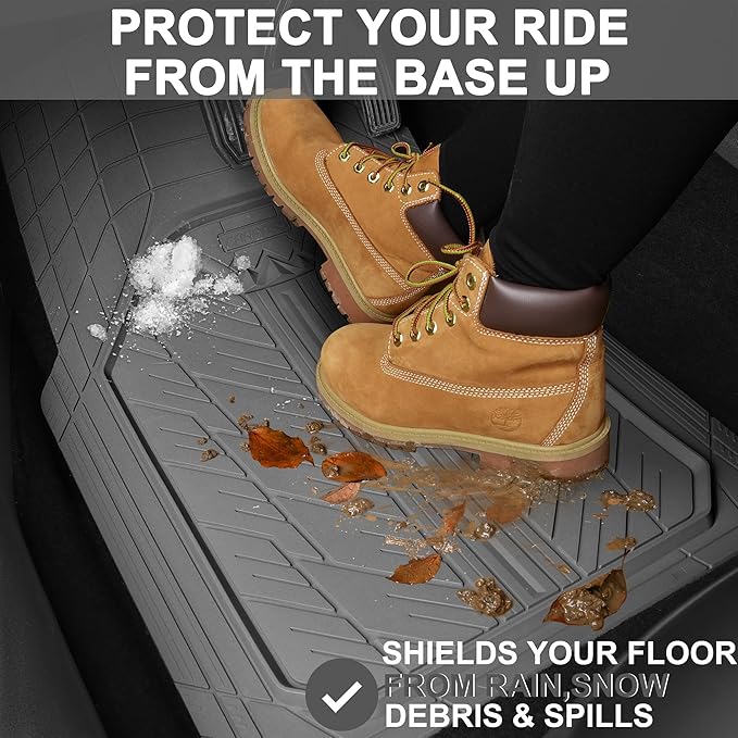 CAR PASS Floor Mats for Cars M-L Size, Heavy Duty Rubber Floor Mats with Trunk Cargo Liner, Universal Trim-to Fit Automotive Floor mats for Truck Van SUV Waterproof All Weather Car Mats All Gray