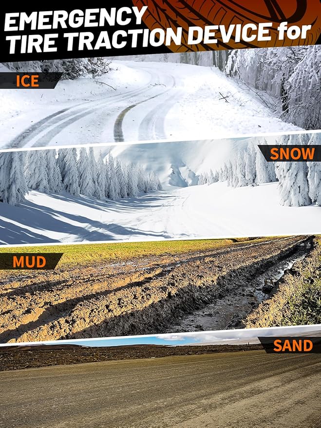 Tire Traction Straps Metal Gripper Traction Device for Anti Skid Emergency Tire Straps to Get Unstuck from Snow, Mud, Ice & S