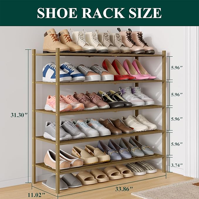 Smiry Long Bamboo Shoe Rack 5-Tier, Stackable Wooden Shoe Organizer for Entryway & Closet, Free Standing Wood Shoe Storage Sh