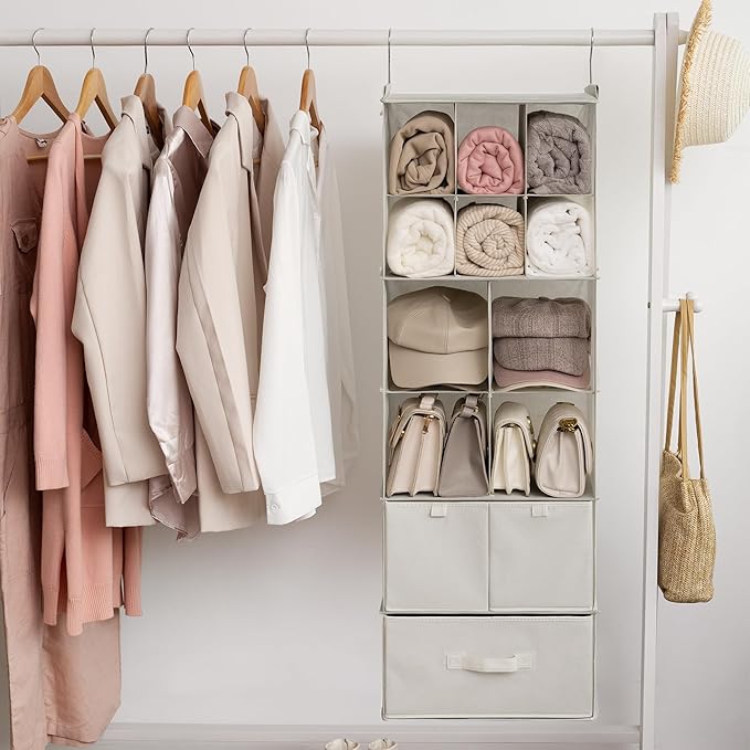 GRANNY SAYS Hanging Closet Organizer with Drawers, 6 Shelf Dividers Closet Hanging Organizer, Portable Foldable Hanging Shelv